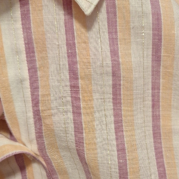 Chico's Coral and White Striped Button Down Shirt - Picture 9 of 11